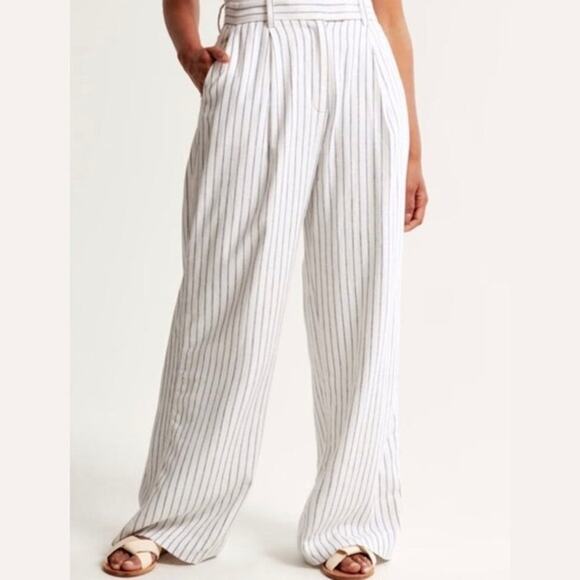Abercrombie & Fitch Pants - Abercrombie & Fitch High Rise Linen Striped Wide Leg Pants White 27